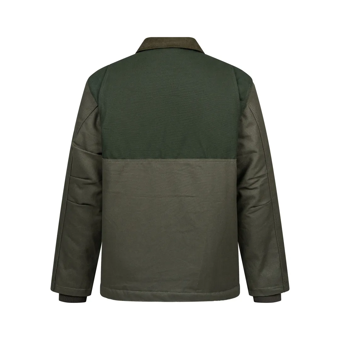 165 Carhartt Carhartt counter Same Style 106432 cotton jacket original 1:1 version Weight: 12 ounces Material: 99% cotton/1% spandex Canvas Details: corduroy trim collar quilted nylon lining, easy to put on and take off, insulated and warm, using Rugged Flex® elastic technology allows for easy movement. Loose fit. Front handwarmer pockets. Double pleats on the back to provide extra stretch at the shoulders. Internal ribbed windproof cuffs to help protect against cold weather. Adjustable hem for added coverage. Two front lower pockets. Two interior pockets; one with hook and loop closure, the other with a secure zipper. Style number: 106432#. Color: Olive Green. Black. Yellow. Dark Brown. Size: S-XL
